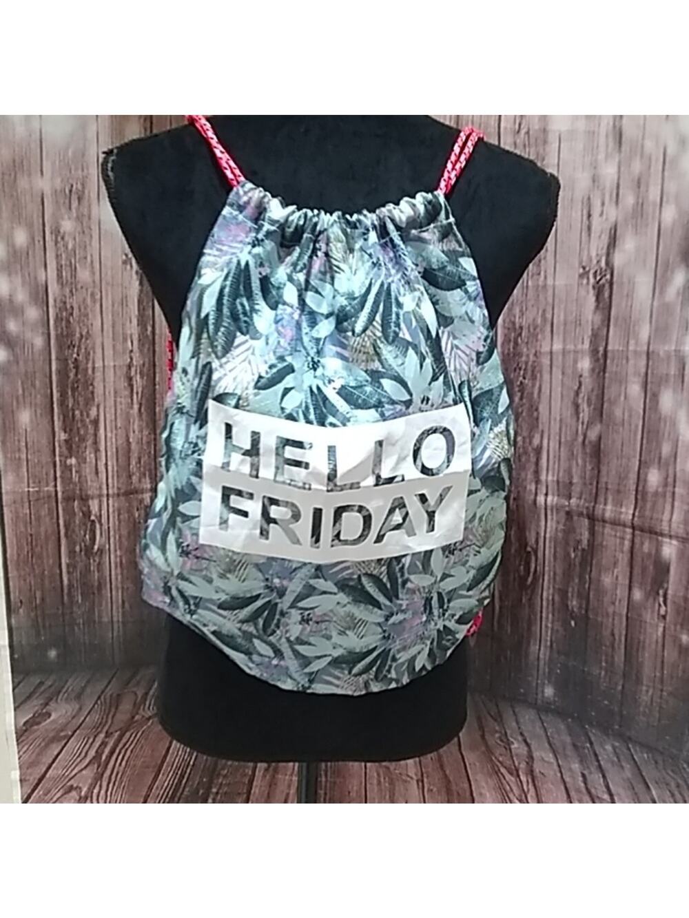 H &M Tropical "Hello Friday" drawstring cinch bag